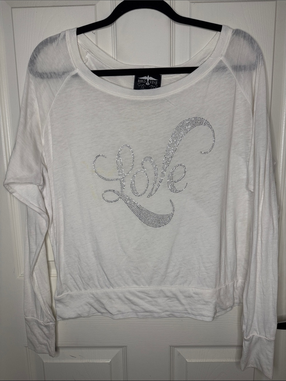 White Long-Sleeve Rhinestone 'Love' Sweatshirt